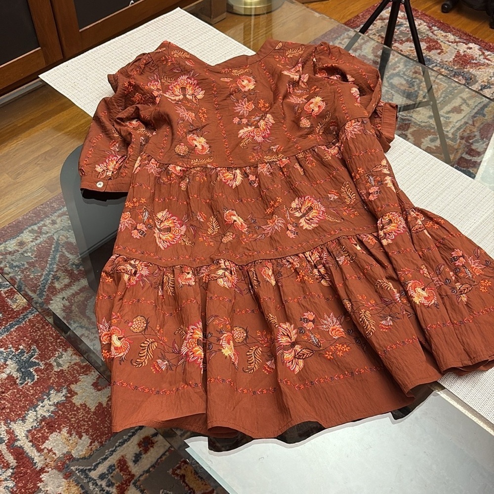 Fig and Flower by ANTHROPOLOGY Terracotta Floral Long Sleeve Dress - Picture 10 of 10